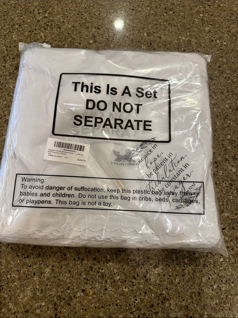 100pc Handkerchief set with Romans 12:12